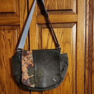 Sakroots Black and Blue Shoulder Bag with Floral Accents